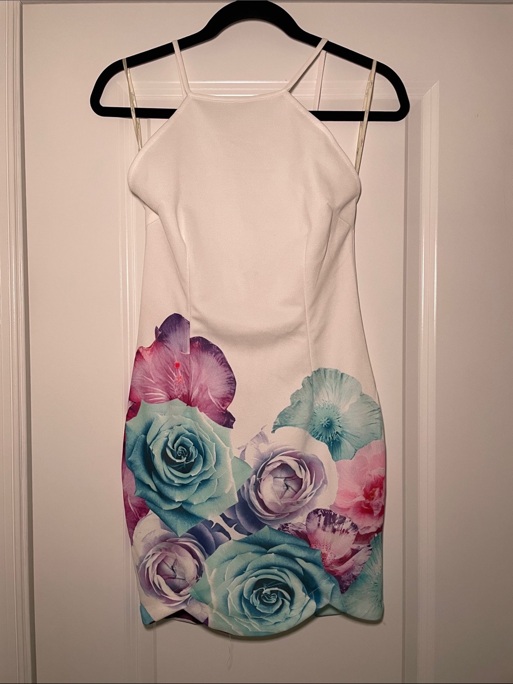 Floral Print White Halter Dress